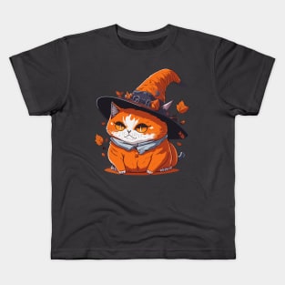 cute cat with a witch hat Kids T-Shirt